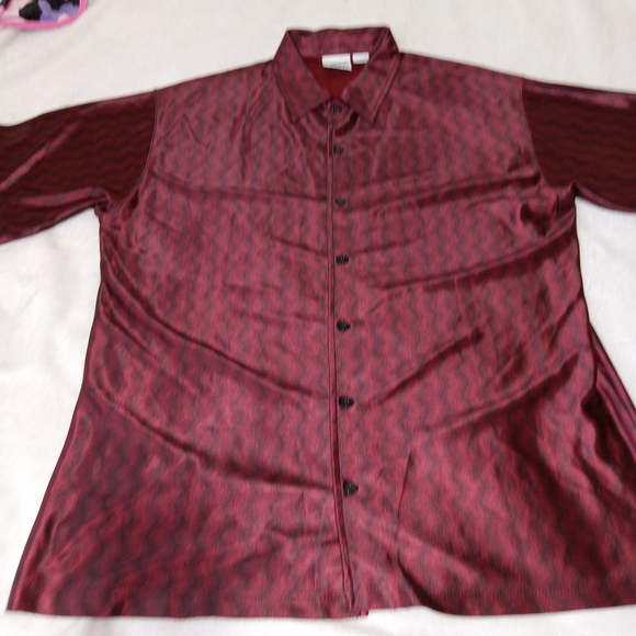 Vintage Mens Club Rave Shirt Street Culture Button Up Shiny Red Wave Size XL - Picture 10 of 15